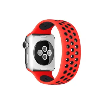 Lopard Apple Watch 42mm Ayarlı Delikli Silikon Kordon - Kırmızı-siyah