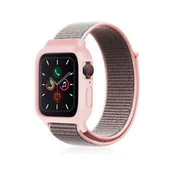 Lopard Apple Watch 42mm Hasırlı Cırtcırtlı Kasalı Kordon - Pembe
