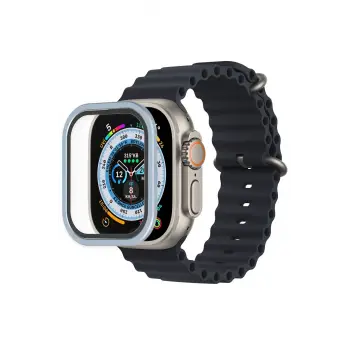 Lopard Apple Watch Ultra 49mm Alüminyum Kasa Cam Ekran Koruyucu - Mavi