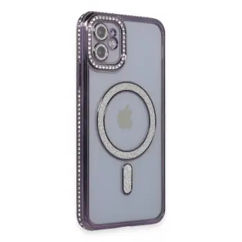 Lopard İphone 11 Kılıf Joke Simli Magneticsafe Kılıf - Derin Mor