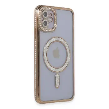 Lopard İphone 11 Kılıf Joke Simli Magneticsafe Kılıf - Gold