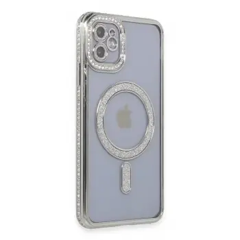 Lopard İphone 11 Kılıf Joke Simli Magneticsafe Kılıf - Gümüş