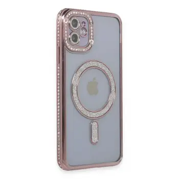 Lopard İphone 11 Kılıf Joke Simli Magneticsafe Kılıf - Pembe