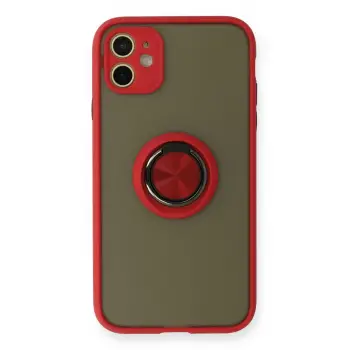 Lopard İphone 11 Kılıf Montreal Yüzüklü Silikon Kapak - Kırmızı