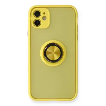 Lopard İphone 11 Kılıf Montreal Yüzüklü Silikon Kapak - Sarı