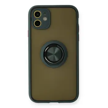 Lopard İphone 11 Kılıf Montreal Yüzüklü Silikon Kapak - Yeşil