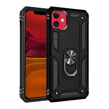 Lopard İphone 11 Kılıf Sofya Yüzüklü Silikon Kapak - Siyah