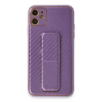 Lopard İphone 12 Kılıf Coco Karbon Standlı Kapak - Mor