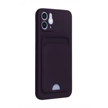 Lopard İphone 12 Kılıf Kelvin Kartvizitli Silikon - Derin Mor