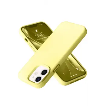 Lopard İphone 12 Kılıf Nano İçi Kadife Silikon- Sarı