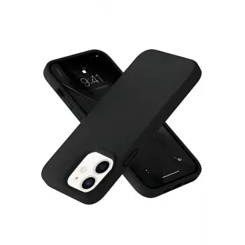 Lopard İphone 12 Kılıf Nano İçi Kadife Silikon- Siyah