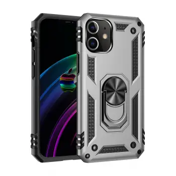 Lopard İphone 12 Kılıf Sofya Yüzüklü Silikon Kapak - Gümüş