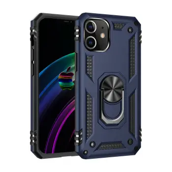 Lopard İphone 12 Kılıf Sofya Yüzüklü Silikon Kapak - Lacivert