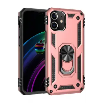 Lopard İphone 12 Kılıf Sofya Yüzüklü Silikon Kapak - Rose