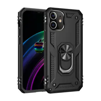 Lopard İphone 12 Kılıf Sofya Yüzüklü Silikon Kapak - Siyah