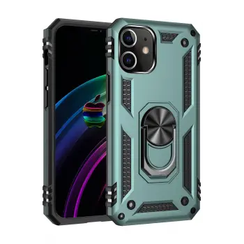 Lopard İphone 12 Kılıf Sofya Yüzüklü Silikon Kapak - Yeşil