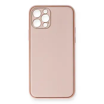 Lopard İphone 12 Pro Kılıf Coco Deri Silikon Kapak - Pembe