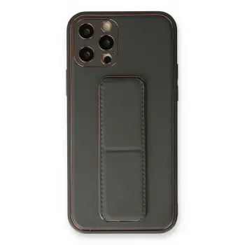 Lopard İphone 12 Pro Kılıf Coco Deri Standlı Kapak - Füme