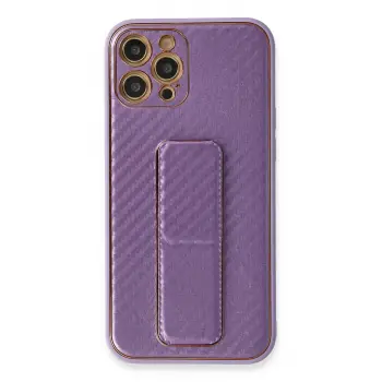 Lopard İphone 12 Pro Kılıf Coco Karbon Standlı Kapak - Mor