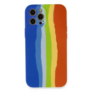 Lopard İphone 12 Pro Kılıf Ebruli Lansman Silikon - Mavi-turuncu