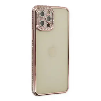 Lopard İphone 12 Pro Kılıf Joke Taşlı Silikon - Pembe