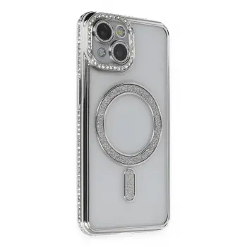 Lopard İphone 13 Kılıf Joke Simli Magneticsafe Kılıf - Gümüş