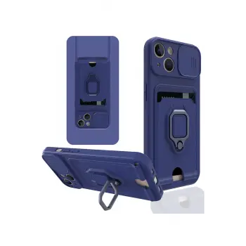 Lopard İphone 13 Kılıf Zuma Kartvizitli Yüzüklü Silikon - Lacivert