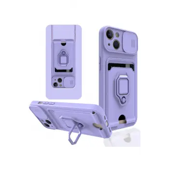 Lopard İphone 13 Kılıf Zuma Kartvizitli Yüzüklü Silikon - Lila