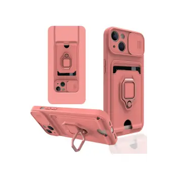 Lopard İphone 13 Kılıf Zuma Kartvizitli Yüzüklü Silikon - Pembe