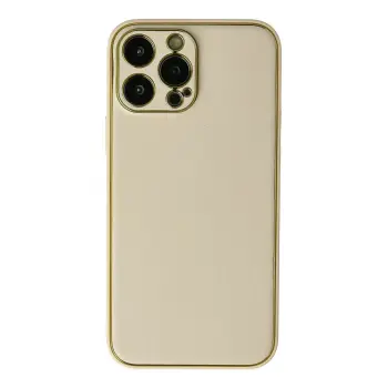 Lopard İphone 13 Pro Kılıf Coco Deri Silikon Kapak - Gold