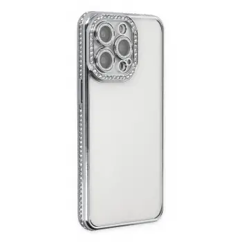 Lopard İphone 13 Pro Kılıf Joke Taşlı Silikon - Gümüş