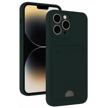 Lopard İphone 13 Pro Kılıf Kelvin Kartvizitli Silikon - Koyu Yeşil