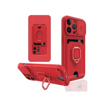 Lopard İphone 13 Pro Kılıf Zuma Kartvizitli Yüzüklü Silikon - Kırmızı