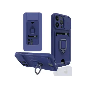 Lopard İphone 13 Pro Kılıf Zuma Kartvizitli Yüzüklü Silikon - Lacivert