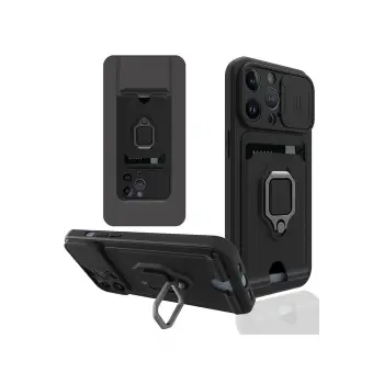 Lopard İphone 13 Pro Kılıf Zuma Kartvizitli Yüzüklü Silikon - Siyah