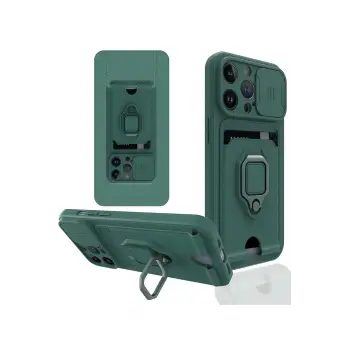 Lopard İphone 13 Pro Kılıf Zuma Kartvizitli Yüzüklü Silikon - Yeşil