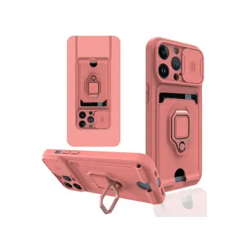 Lopard İphone 13 Pro Max Kılıf Zuma Kartvizitli Yüzüklü Silikon - Pembe