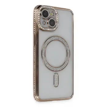 Lopard İphone 14 Kılıf Joke Simli Magneticsafe Kılıf - Gold