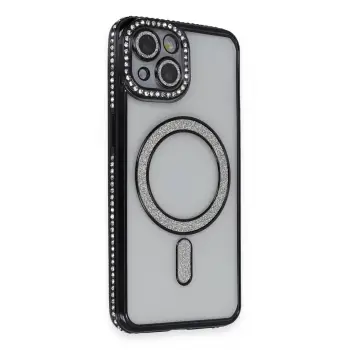 Lopard İphone 14 Kılıf Joke Simli Magneticsafe Kılıf - Siyah