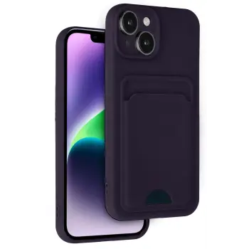 Lopard İphone 14 Kılıf Kelvin Kartvizitli Silikon - Derin Mor