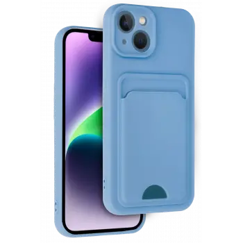 Lopard İphone 14 Kılıf Kelvin Kartvizitli Silikon - Mavi