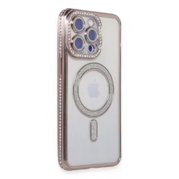 Lopard İphone 14 Pro Kılıf Joke Simli Magneticsafe Kılıf - Pembe