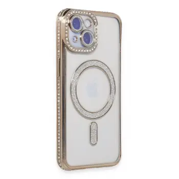 Lopard İphone 15 Kılıf Joke Simli Magneticsafe Kılıf - Gold