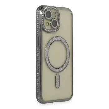 Lopard İphone 15 Kılıf Joke Simli Magneticsafe Kılıf - Gri