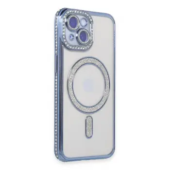 Lopard İphone 15 Kılıf Joke Simli Magneticsafe Kılıf - Mavi