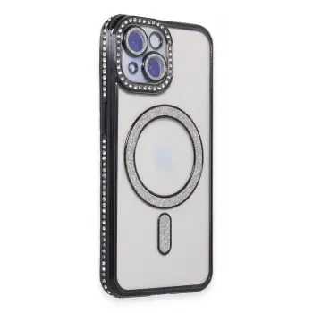 Lopard İphone 15 Kılıf Joke Simli Magneticsafe Kılıf - Siyah