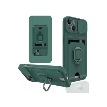 Lopard İphone 15 Kılıf Zuma Kartvizitli Yüzüklü Silikon - Yeşil