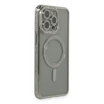 Lopard İphone 15 Pro Kılıf Joke Simli Magneticsafe Kılıf - Gri