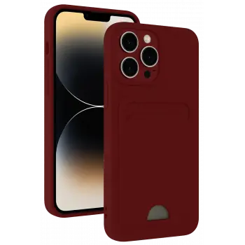 Lopard İphone 15 Pro Kılıf Kelvin Kartvizitli Silikon - Bordo