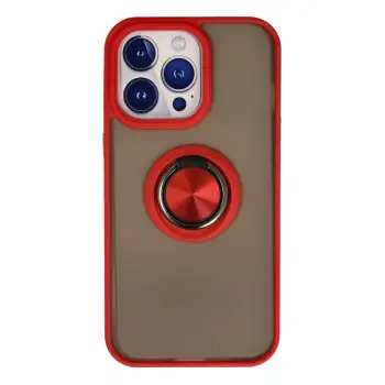 Lopard İphone 15 Pro Kılıf Montreal Yüzüklü Silikon Kapak - Kırmızı